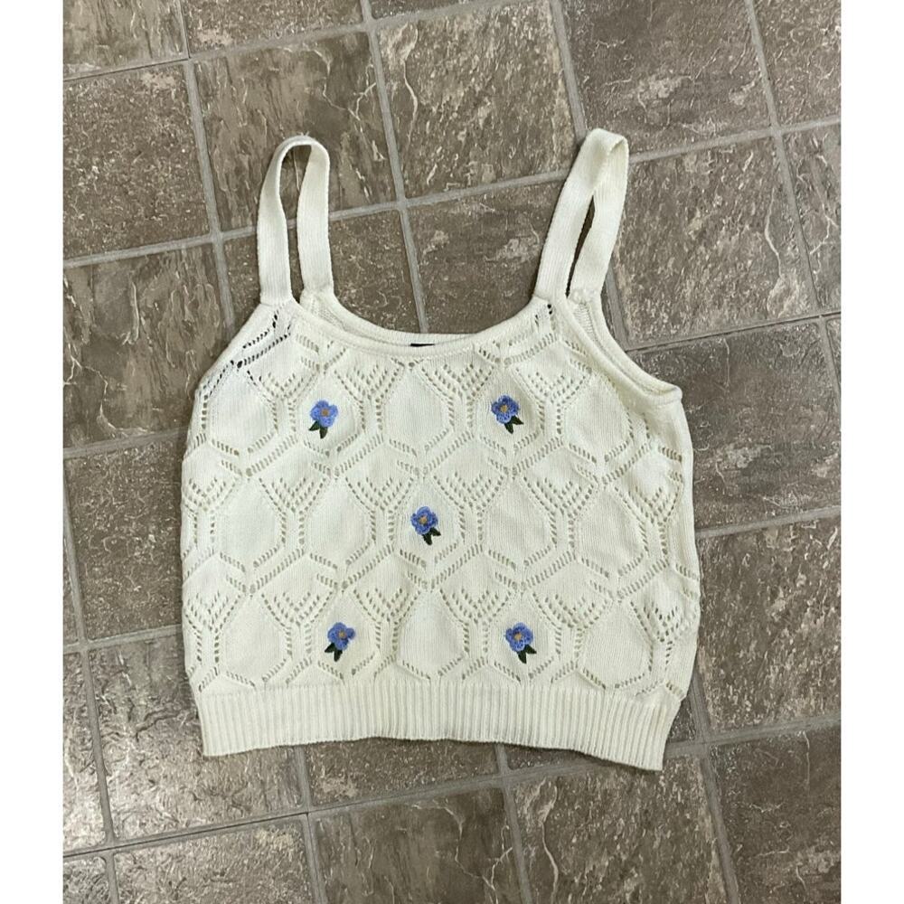 Nikka K Crochet Cropped Knit Floral Y2K 90s Tank Top Size Medium Sleeveless